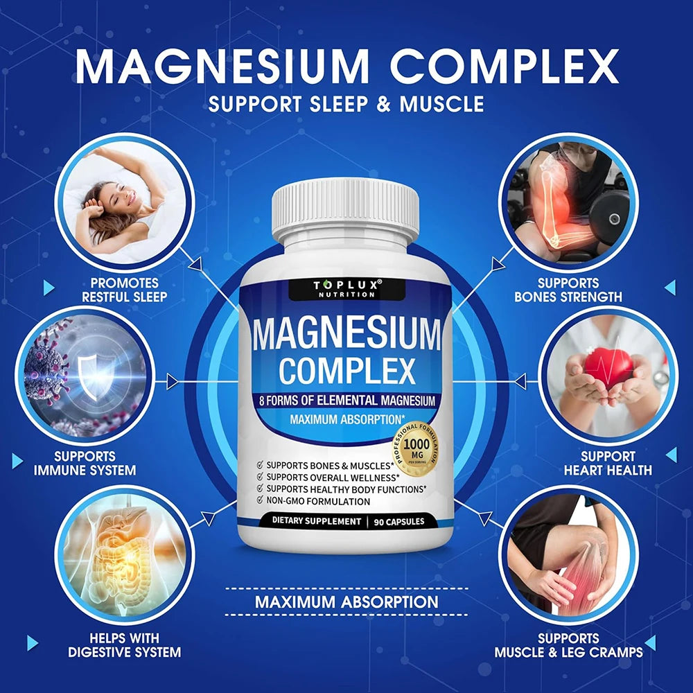 Magnesium Complex 1000mg — 8 Forms Glycinate, Citrate, Malate & Taurate