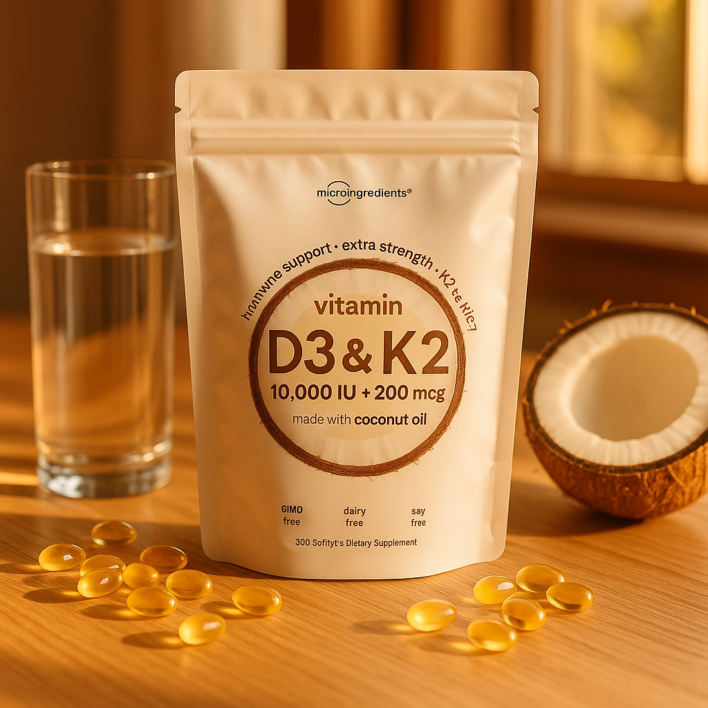 Vitamin D3 10,000 IU + K2 MK-7 Softgels with Coconut Oil